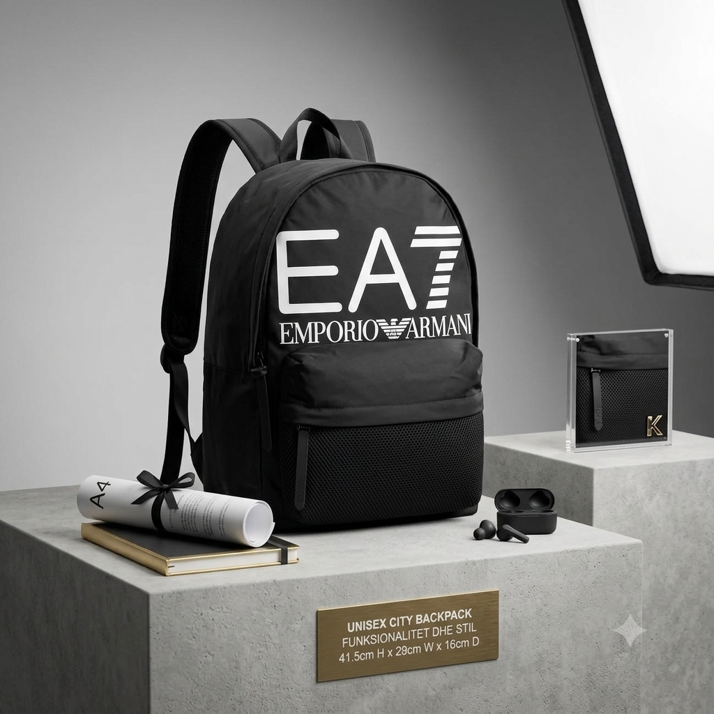 EA7 Emporio Armani Unisex Sport Backpack – Black & White Logo Laptop Daypack