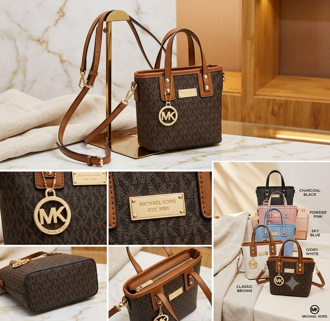 Mini Monogram Bucket Tote Bag with Hanging Medallion Charm & Crossbody Strap