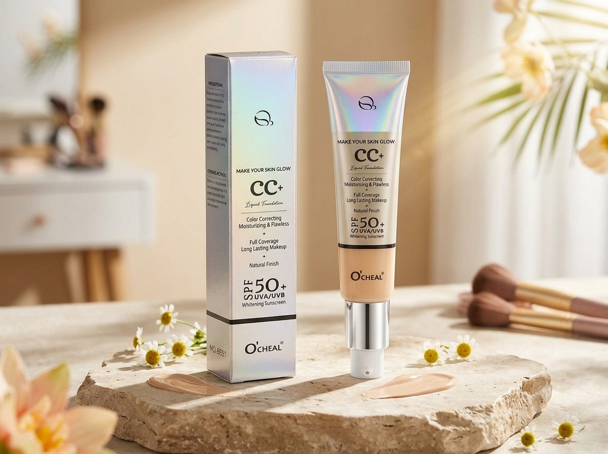 O'CHEAL CC+ Cream SPF50+ Full Coverage Liquid Foundation – 3-in-1 Color Correcting Sunscreen, Concealer & Hydrating Makeup Base