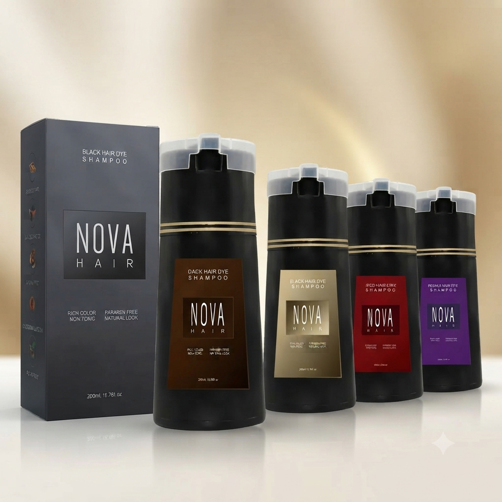 NOVA HAIR 200ml Herbal Hair Colouring Shampoo – Instant Gray Hair Coverage & Natural Shine