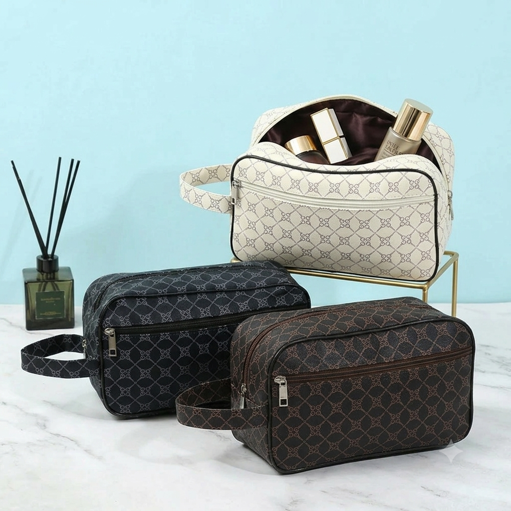Luxury Geometric Monogram Travel Toiletry & Cosmetic Bag