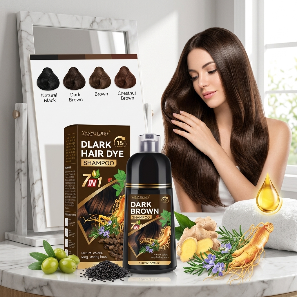 YANYUTONG 7-in-1 Natural Herbal Hair Dye Shampoo (500ml) – 15-Minute Long-Lasting Hair Color & Nourishing Care