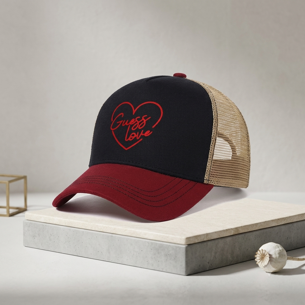 Guess Love Graphic Heart Trucker Hat – Breathable Mesh Snapback Cap