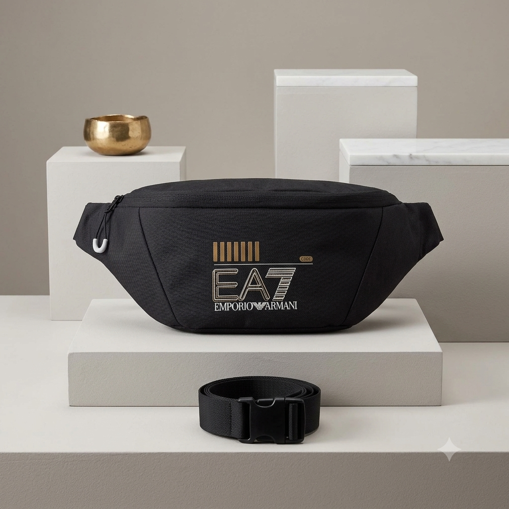 EA7 Emporio Armani Core Graphic Bum Bag – Sporty Crossbody Waist Pack & Fanny Pack in Black