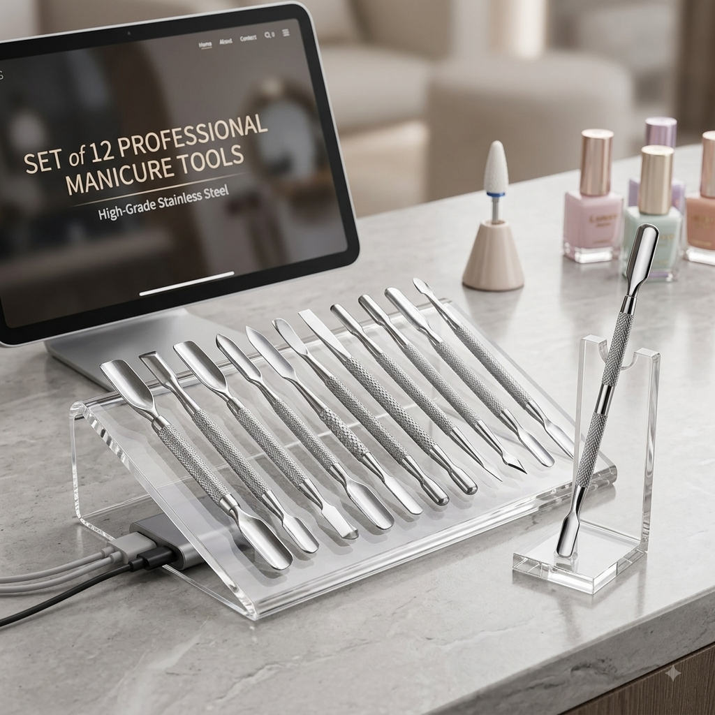Professional Stainless Steel Dual-End Cuticle Pusher & Gel Polish Scraper Set