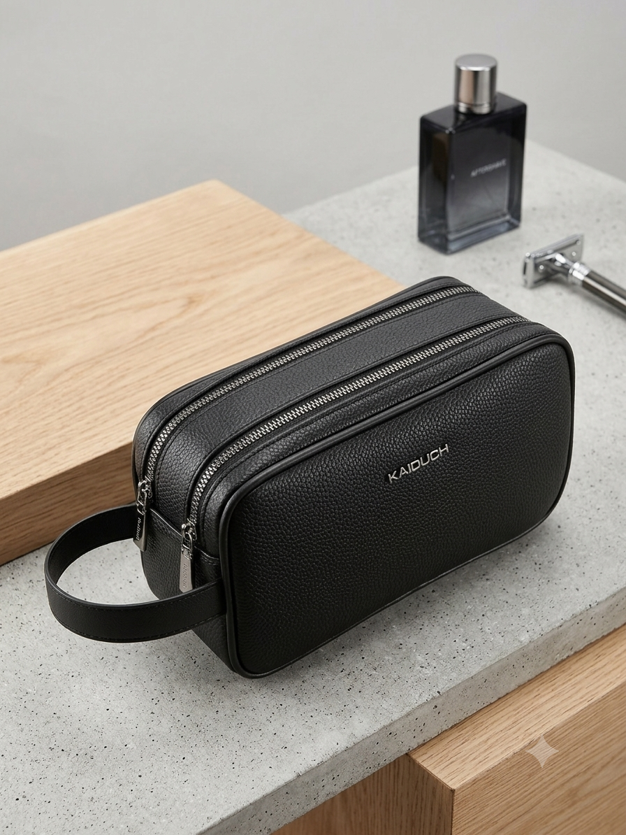 Kaiduch Premium Dual-Zip Leather Toiletry & Clutch Bag