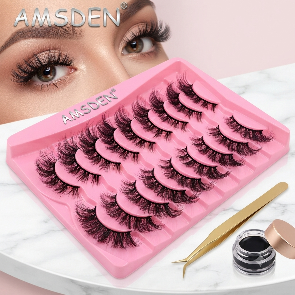 AMSDEN® 10 Pairs Dramatic Volume Faux Mink Eyelashes - Fluffy & Wispy False Lashes Bulk Pack