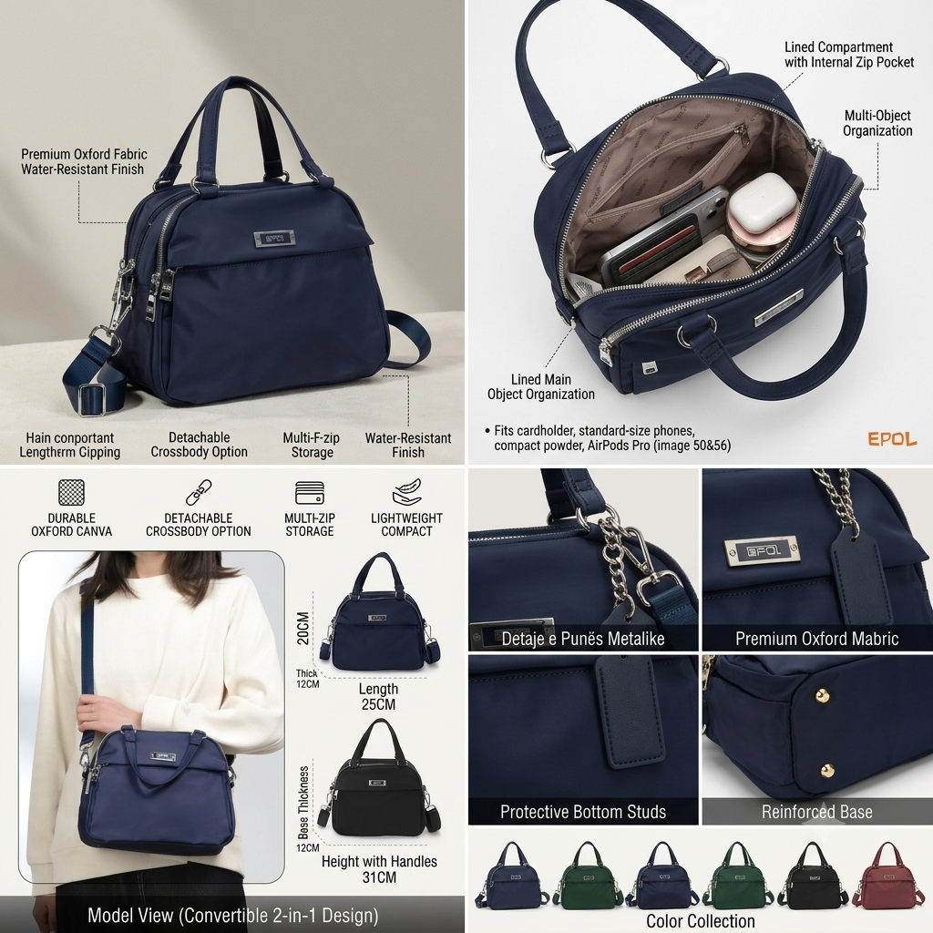 Water-Resistant Lightweight Nylon Hobo Bag – Convertible Multi-Pocket Crossbody Purse