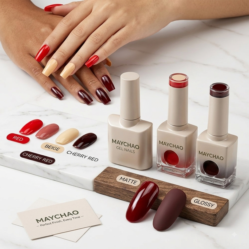 Premium Deep Cherry Red Gel Nail Polish - Long-Lasting & High-Gloss Finish