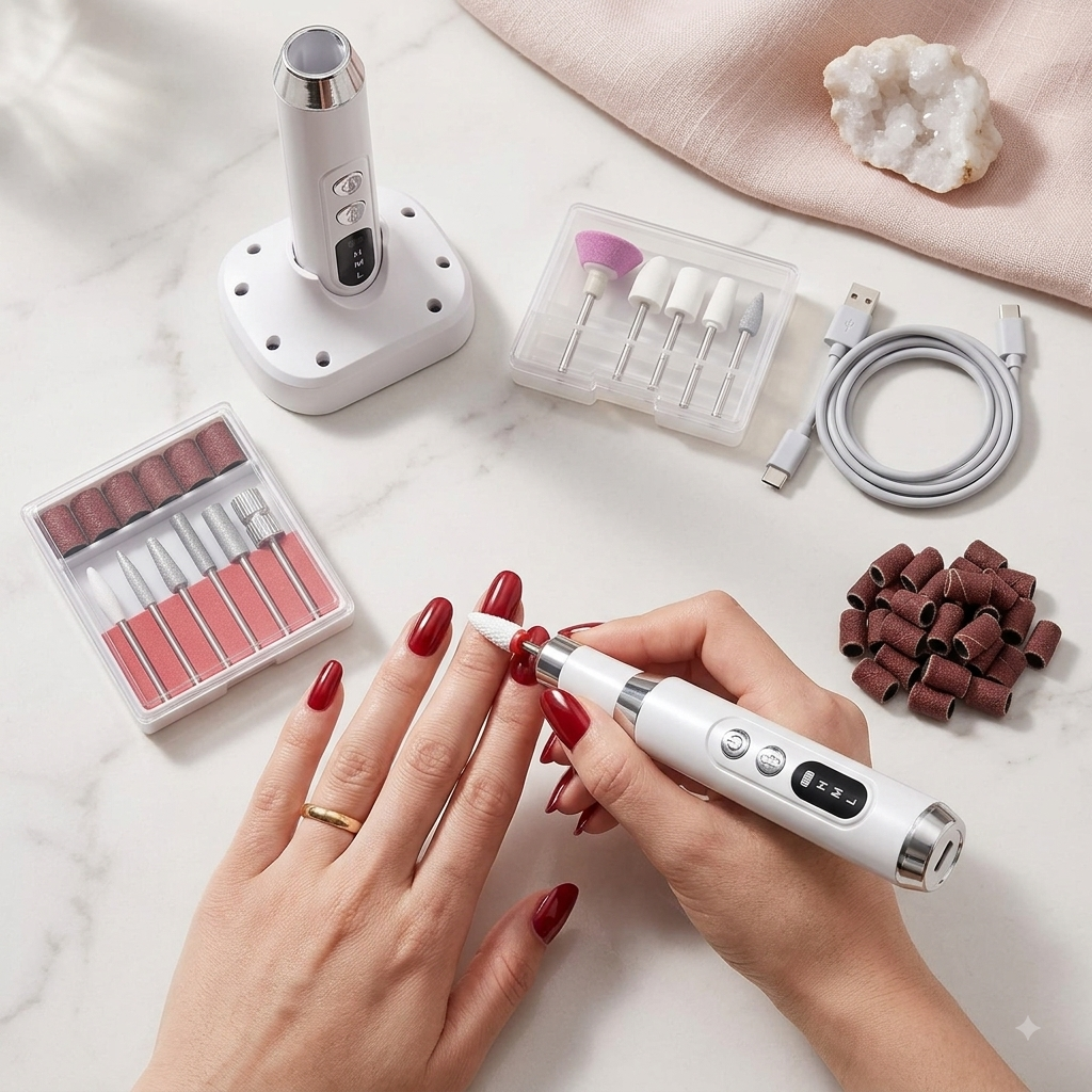 Professional Wireless Electric Nail Drill Kit - 15000RPM Rechargeable E-File with Charging Base & 12 Interchangeable Bits