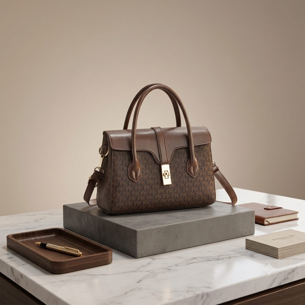 Classic Monogram Women's Top-Handle Satchel Crossbody Bag with Gold Hardware