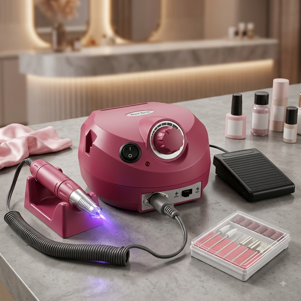 Professional 35000 RPM Electric Nail Drill Machine Set with Foot Pedal & 6 Metal Bits