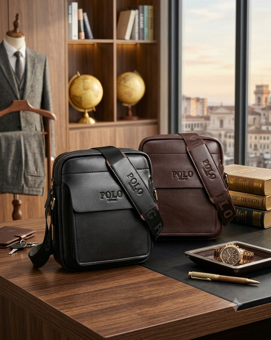 Men's Vertical Leather Crossbody Bag – Compact Messenger Shoulder Bag for Travel & Everyday Carry