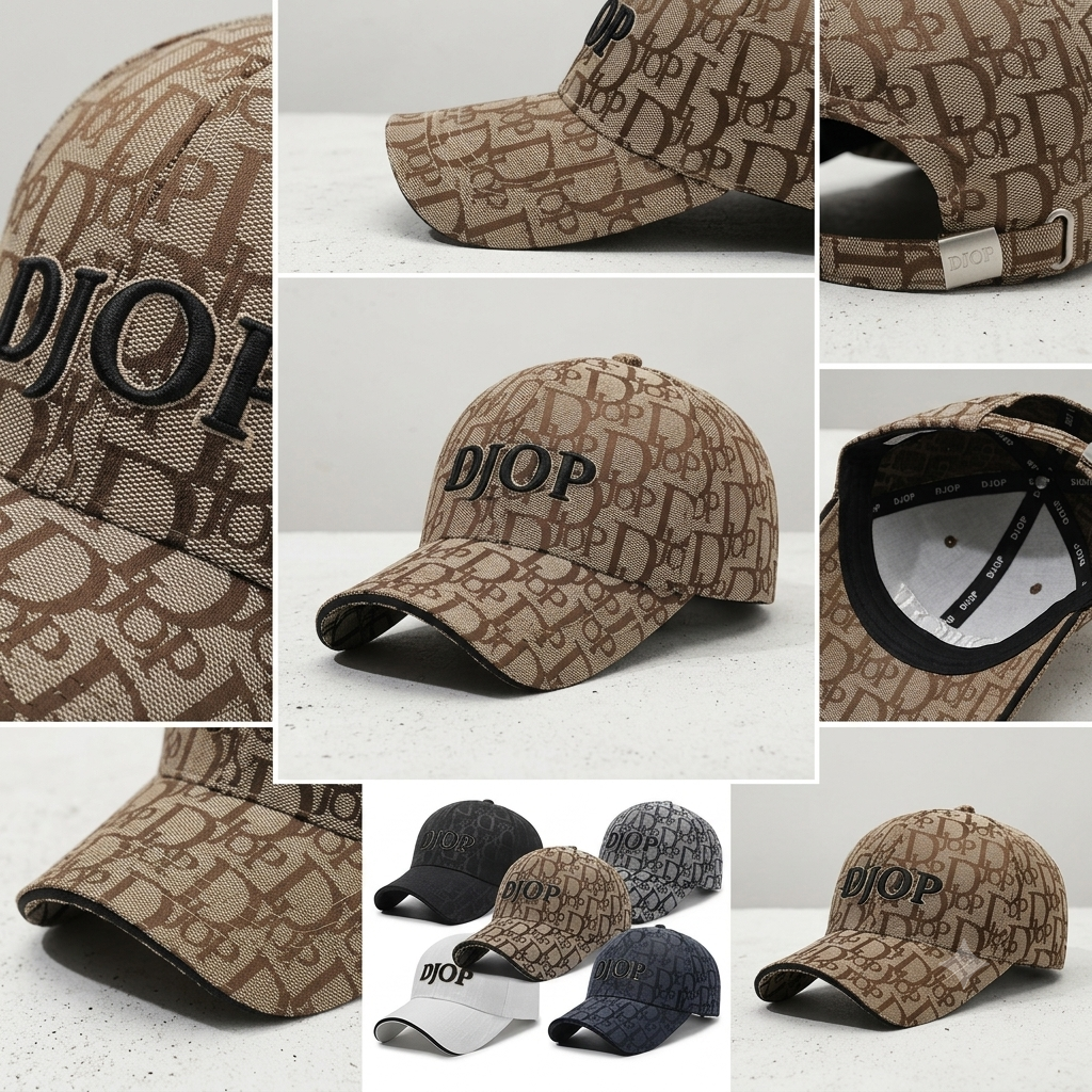 Vintage Jacquard Monogram Baseball Cap – 3D Embroidered Streetwear Hat