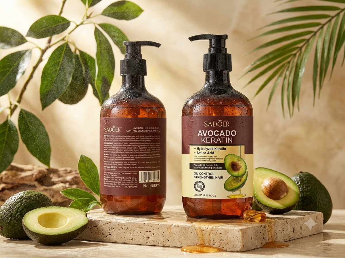 SADOER Avocado Keratin Oil-Control Volumizing Shampoo (500ml) – Amino Acid Scalp Cleanser for Greasy Hair, Root Lift & Frizz Repair