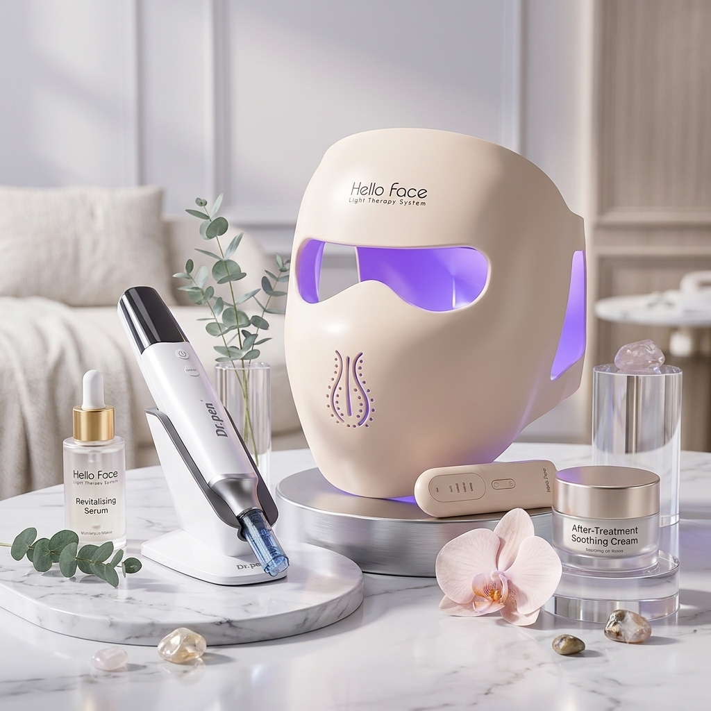 Pen M9 & Hello Face LED Light Therapy Bundle – Professional Microneedling Pen & Silicone LED Face Mask Kit for Anti-Aging, Acne & Skin Glow