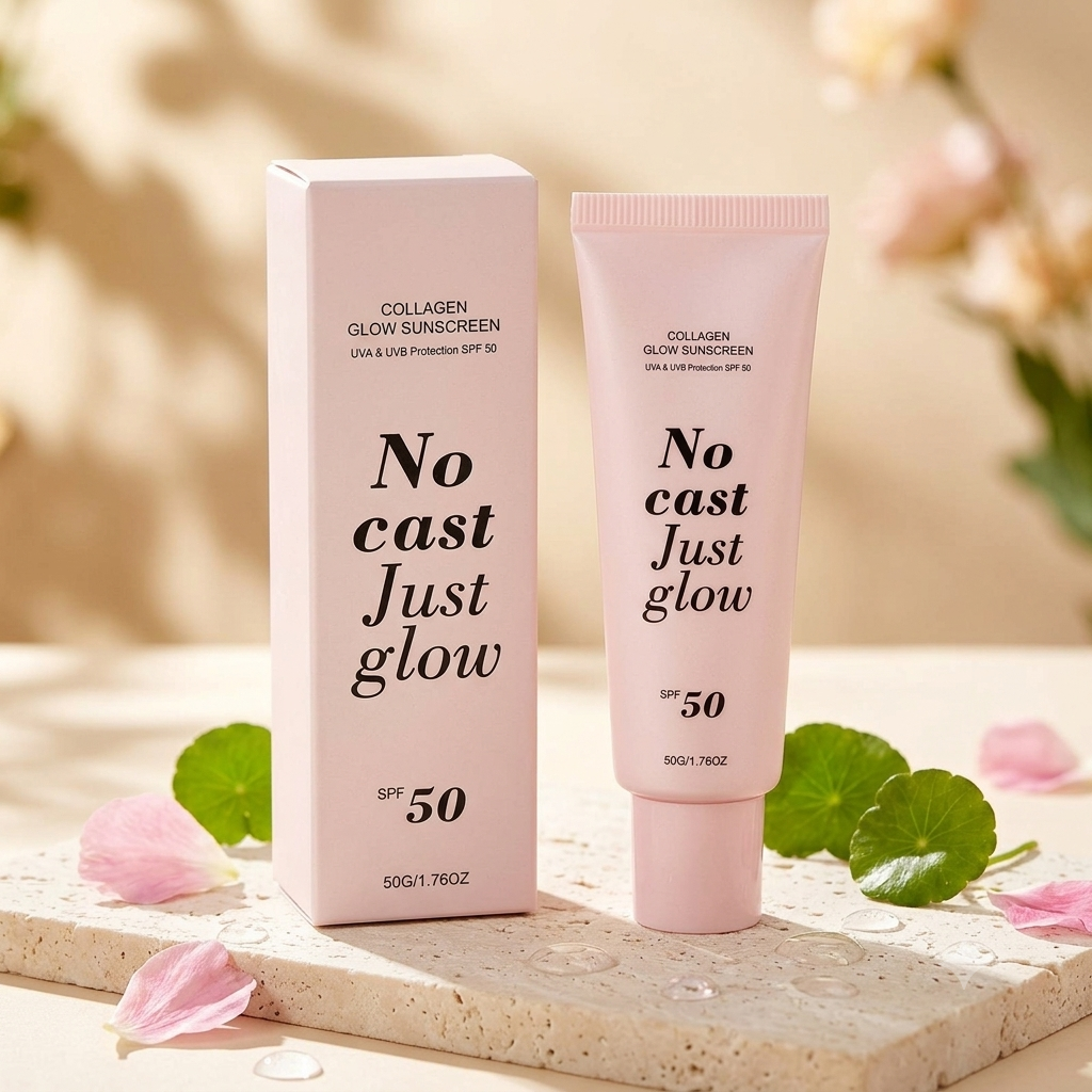 Collagen Glow Sunscreen SPF 50 (50g) – "No Cast Just Glow" Hydrating Daily Sun Cream with Centella Asiatica & Panthenol