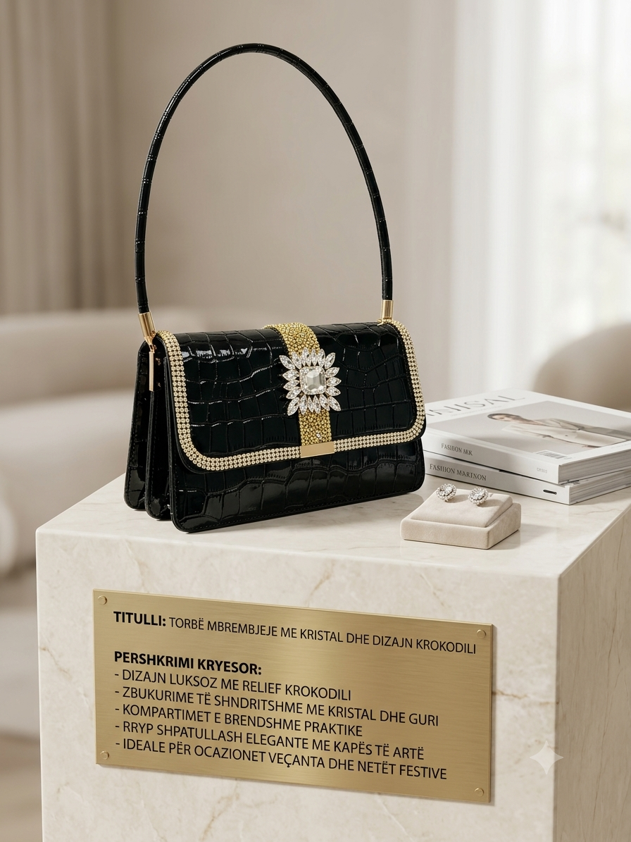 Luxury Croc-Embossed Rhinestone Evening Bag – Glossy Patent Leather Shoulder Bag & Statement Party Clutch