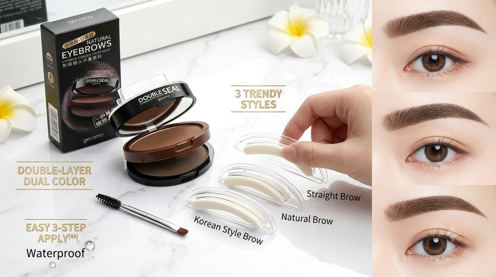 GECOMO Dual-Colour Eyebrow Stamp Kit with 3 Brow Shapes