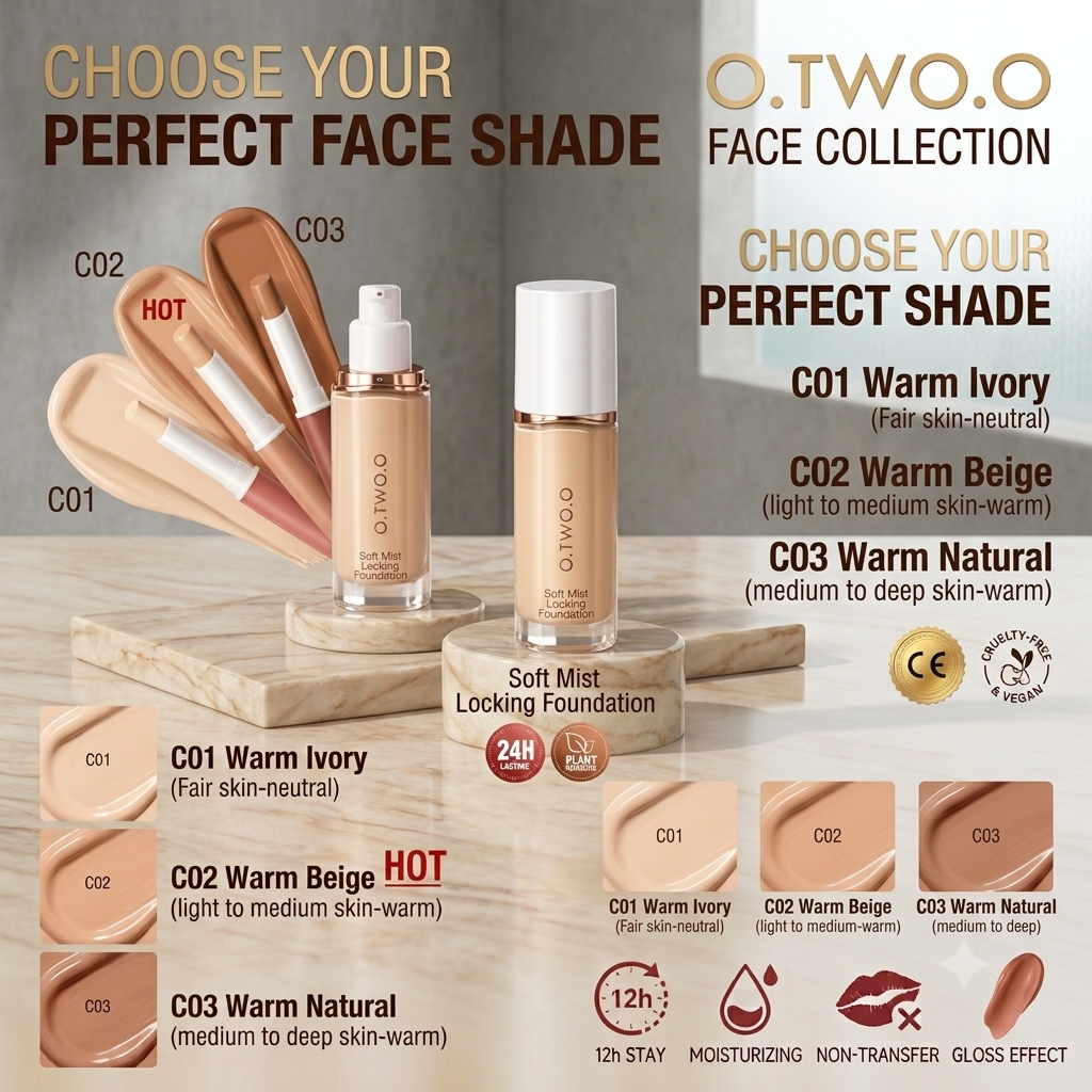 O.TWO.O Soft Mist Locking Foundation – 24H Long-Wearing & Waterproof Liquid Foundation with SPF 30 PA+++
