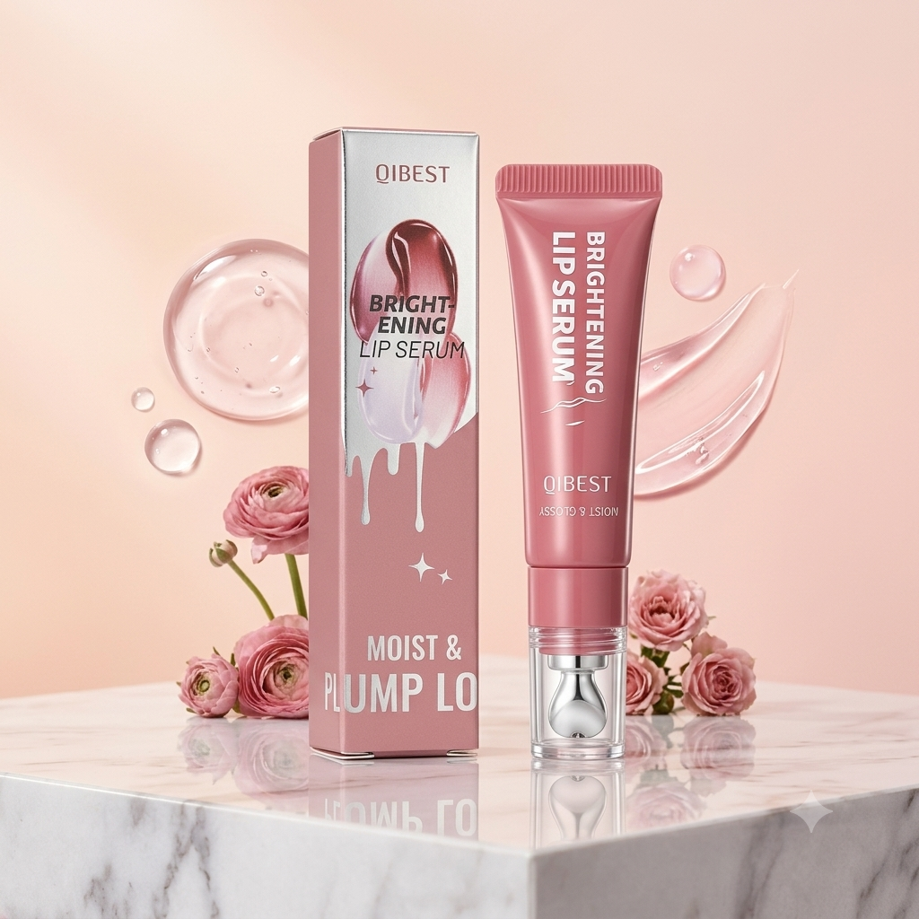QIBEST Brightening Lip Serum – Hydrating Glass Lip Oil & Plumping Gloss with Ergonomic Metal Applicator