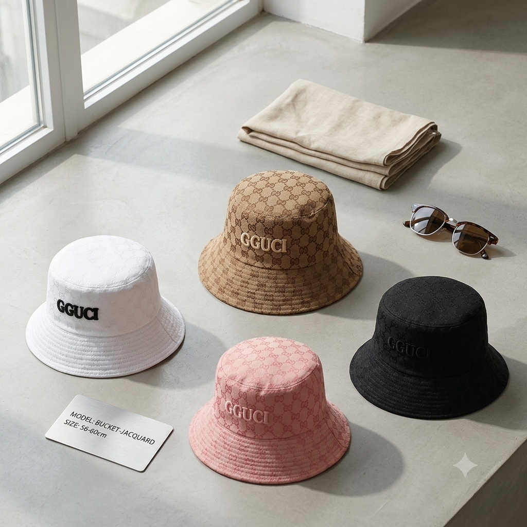 Luxury Monogram Jacquard Bucket Hat – 3D Embroidered Sun Fisherman Cap