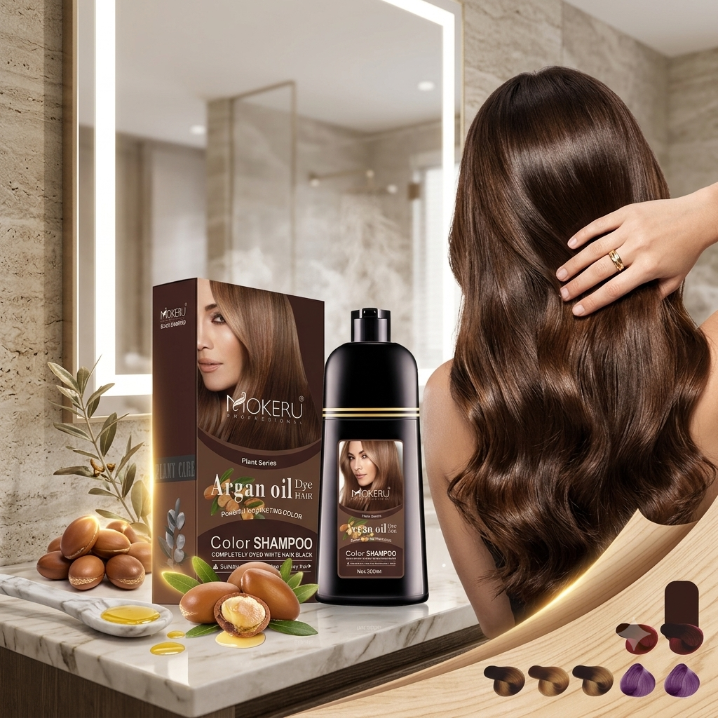 MOKERU Professional 500ml Argan Oil Color Shampoo – Natural Plant-Based Permanent Hair Dye