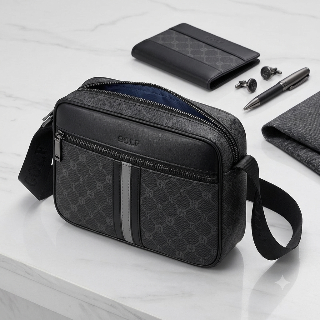 GOLF Men’s Monogram Crossbody Bag – Compact Leather Messenger Shoulder Bag