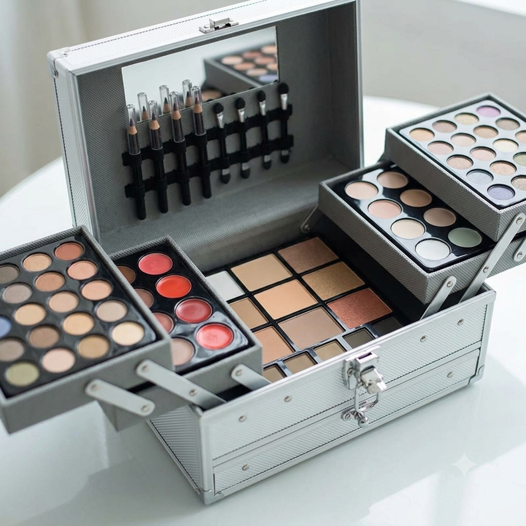 Ultimate All-in-One Professional Makeup Vanity Train Case - Full Cosmetic Gift Set