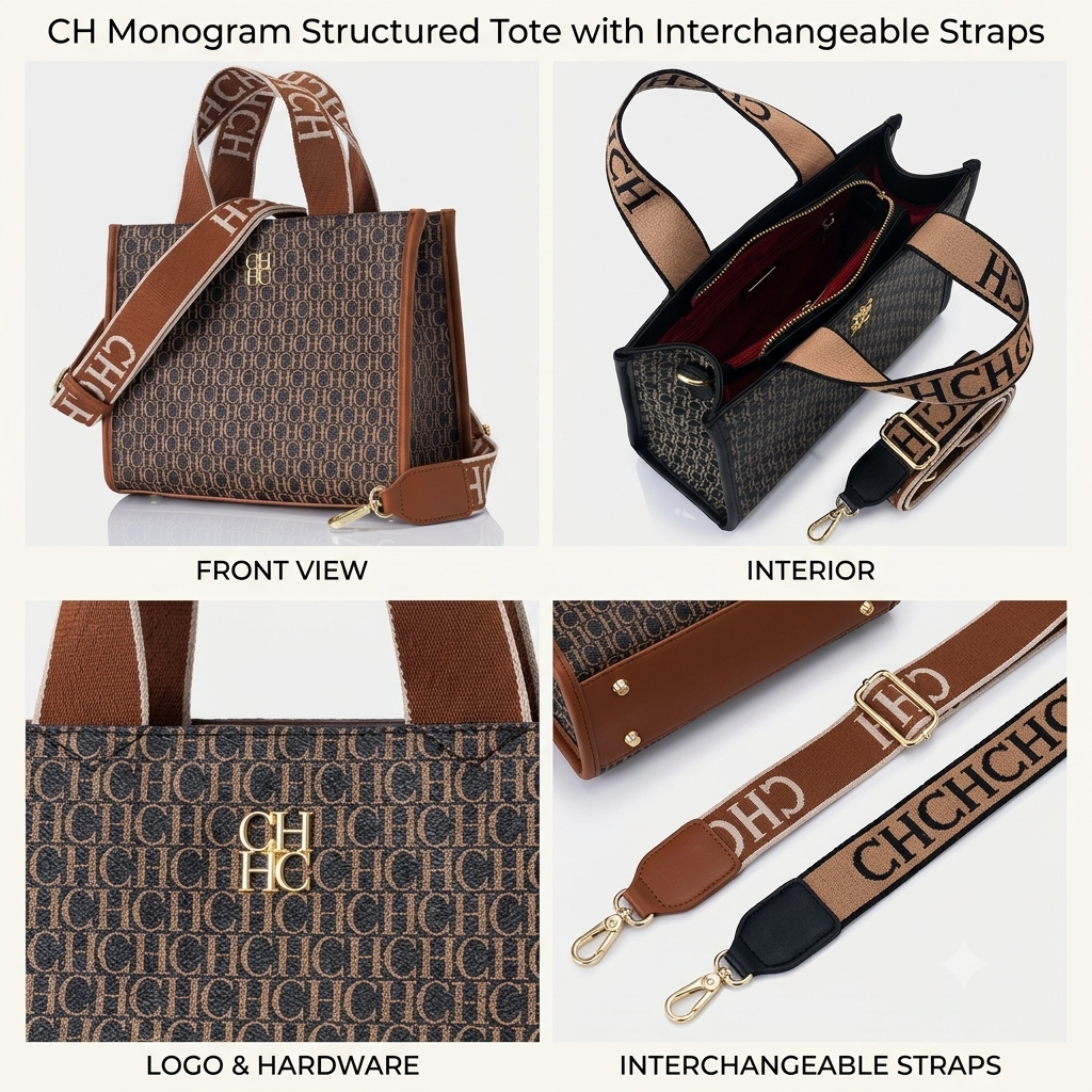 CH Monogram Mini Tote Bag with Wide Jacquard Crossbody Strap