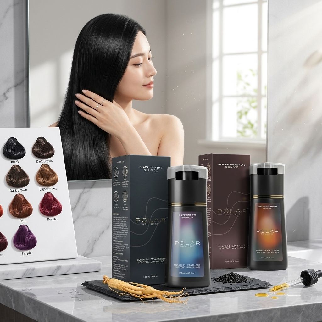 POLAR Hair Care 200ml Herbal Hair Dye Shampoo – 10-Minute Instant Grey Coverage & Nourishing Color