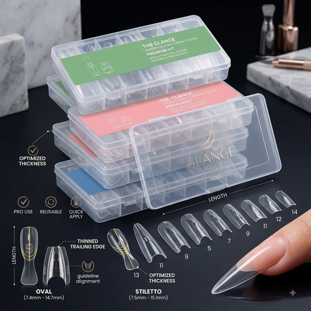 Sandwich Dual Forms Nail Extension Mold Kit - Multiple Shapes and Sizes