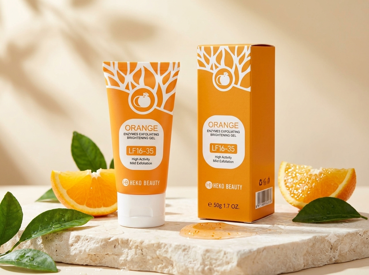 Heko Beauty Orange Enzymes Exfoliating Brightening Gel – Gentle Peeling Gel Face & Body Scrub with Vitamin C & Hyaluronic Acid