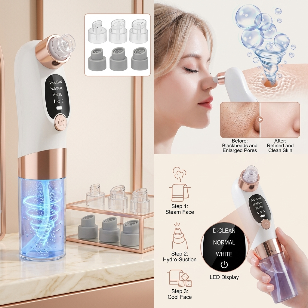 Hydro Facial Micro-Bubble Blackhead Remover – 5-in-1 Water Cycle Pore Cleaner & Oxygen Infusion Device