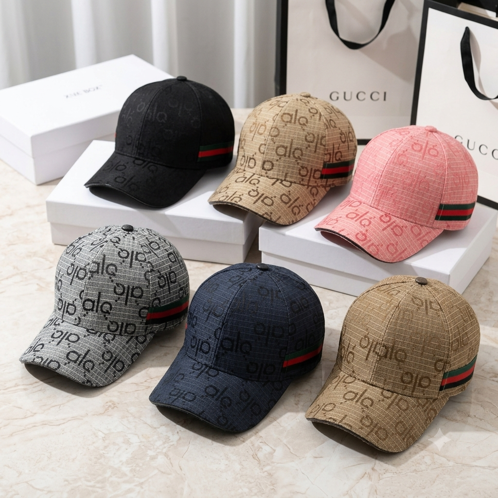 Luxury Monogram Jacquard Baseball Cap with Webbing Stripe – Designer Streetwear Dad Hat