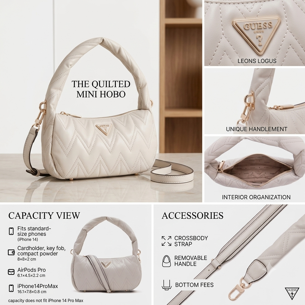 Quilted Chevron Mini Hobo Bag with Padded Handle & Crossbody Strap