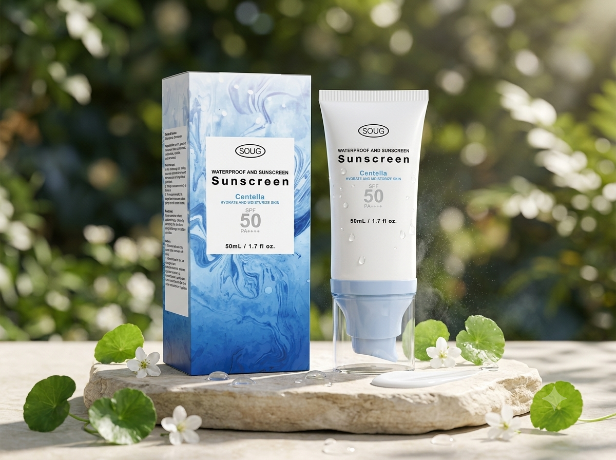 SOUG Centella Waterproof Sunscreen SPF50+ PA++++ (50ml) – Hydrating & Repairing Daily UV Defense with Niacinamide & Hyaluronic Acid