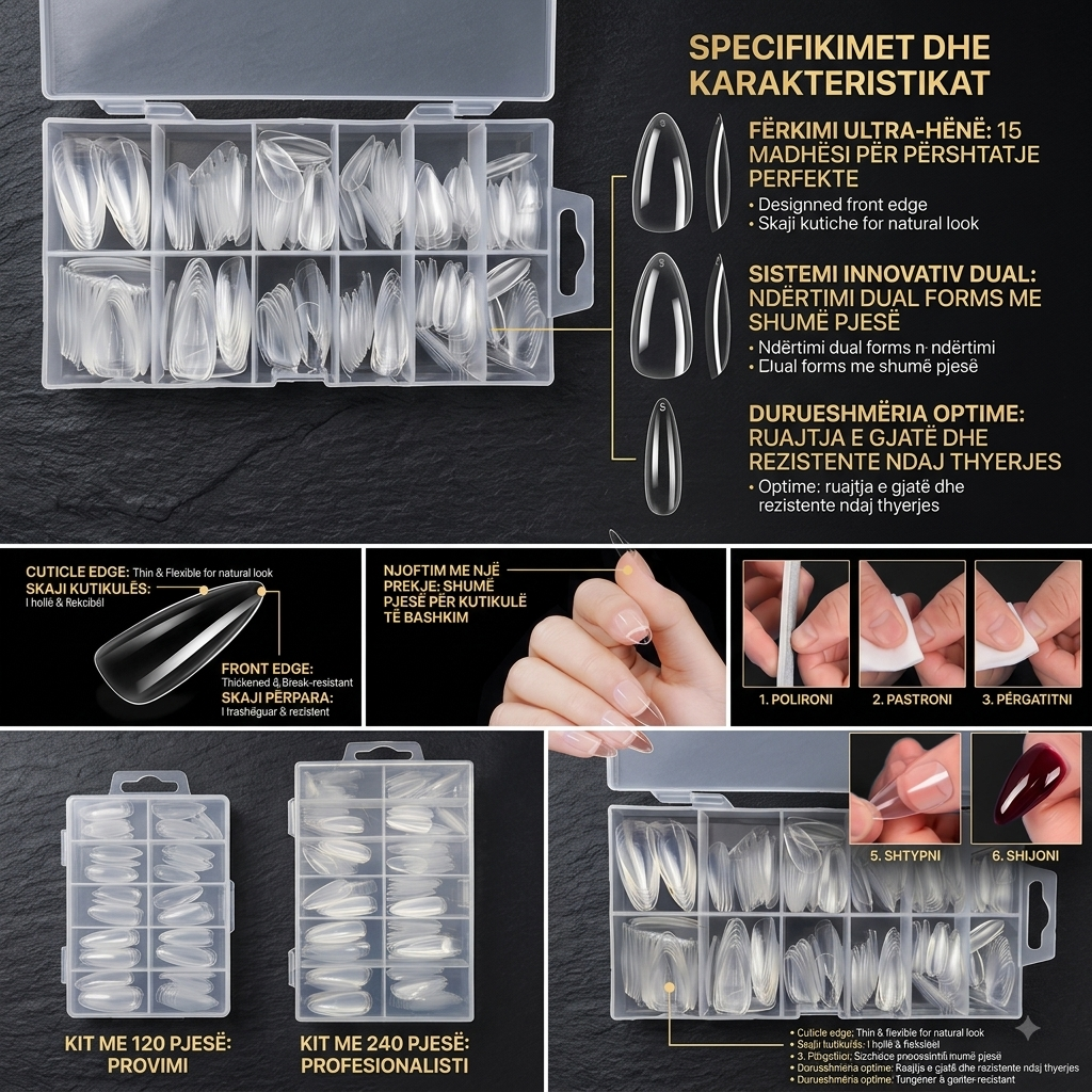 Soft Gel Almond Nail Tips Set – Clear Full Cover Press-On Nails with Thin Cuticle Edge
