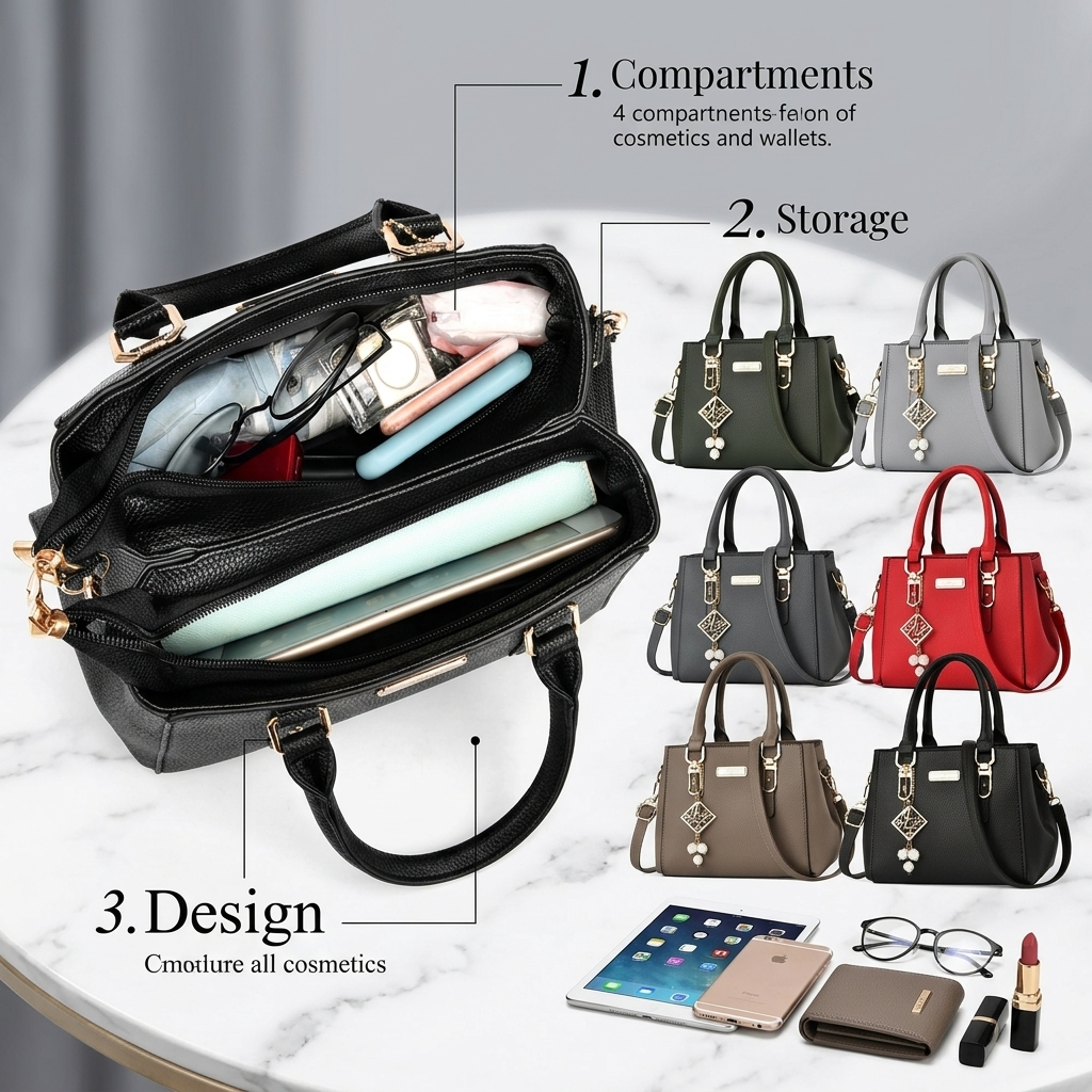 Elegant Women's PU Leather Handbag with Geometric Accent & Pearl Tassel