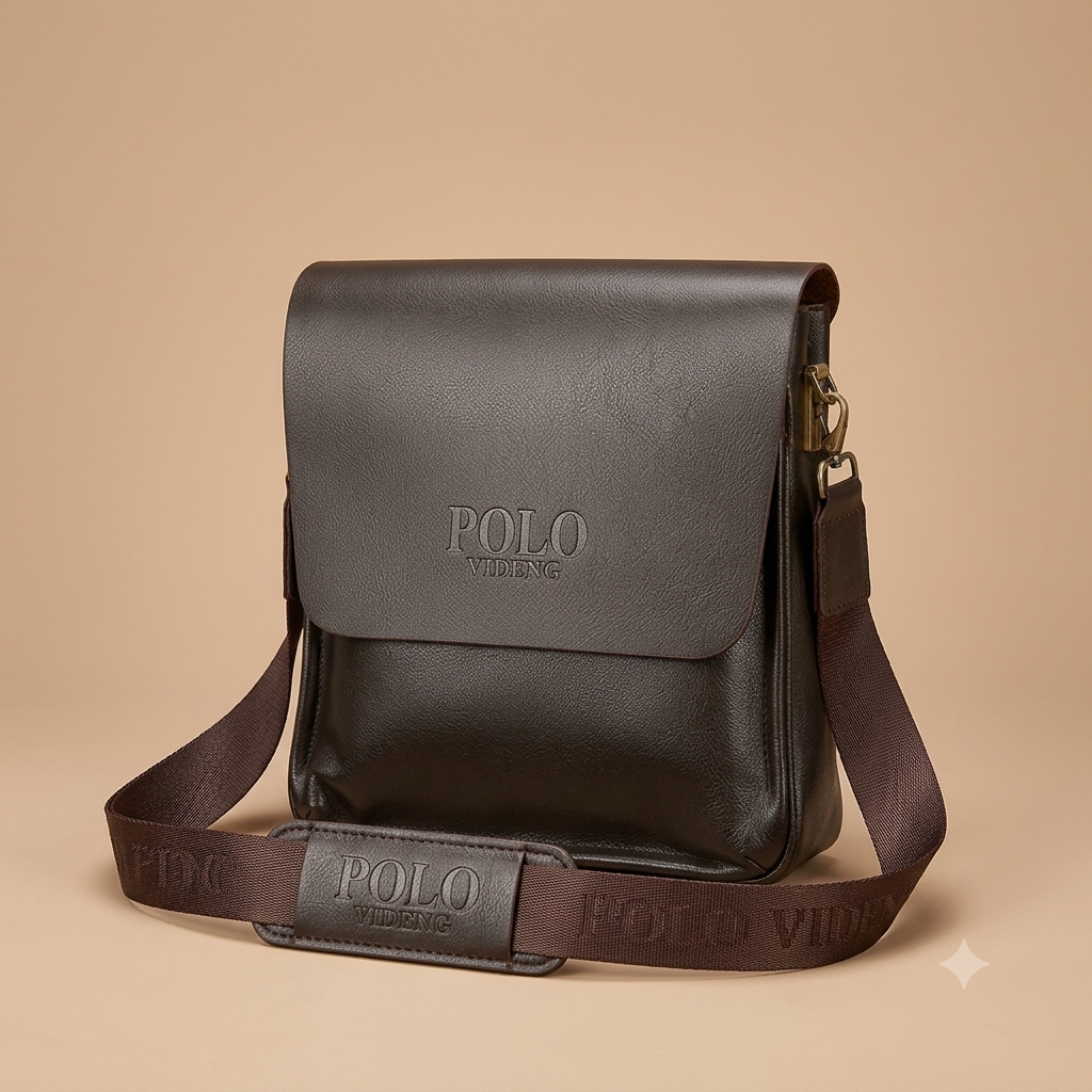 POLO VIDENG Men's Classic Leather Messenger Bag – Flap-Over Crossbody Shoulder Bag