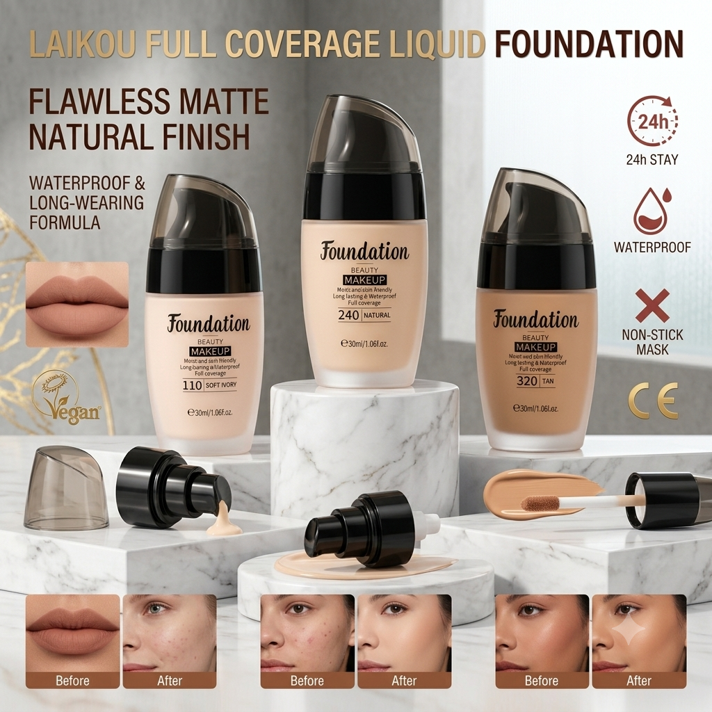 LAIKOU Long-Lasting Waterproof Full Coverage Liquid Foundation (30ml)