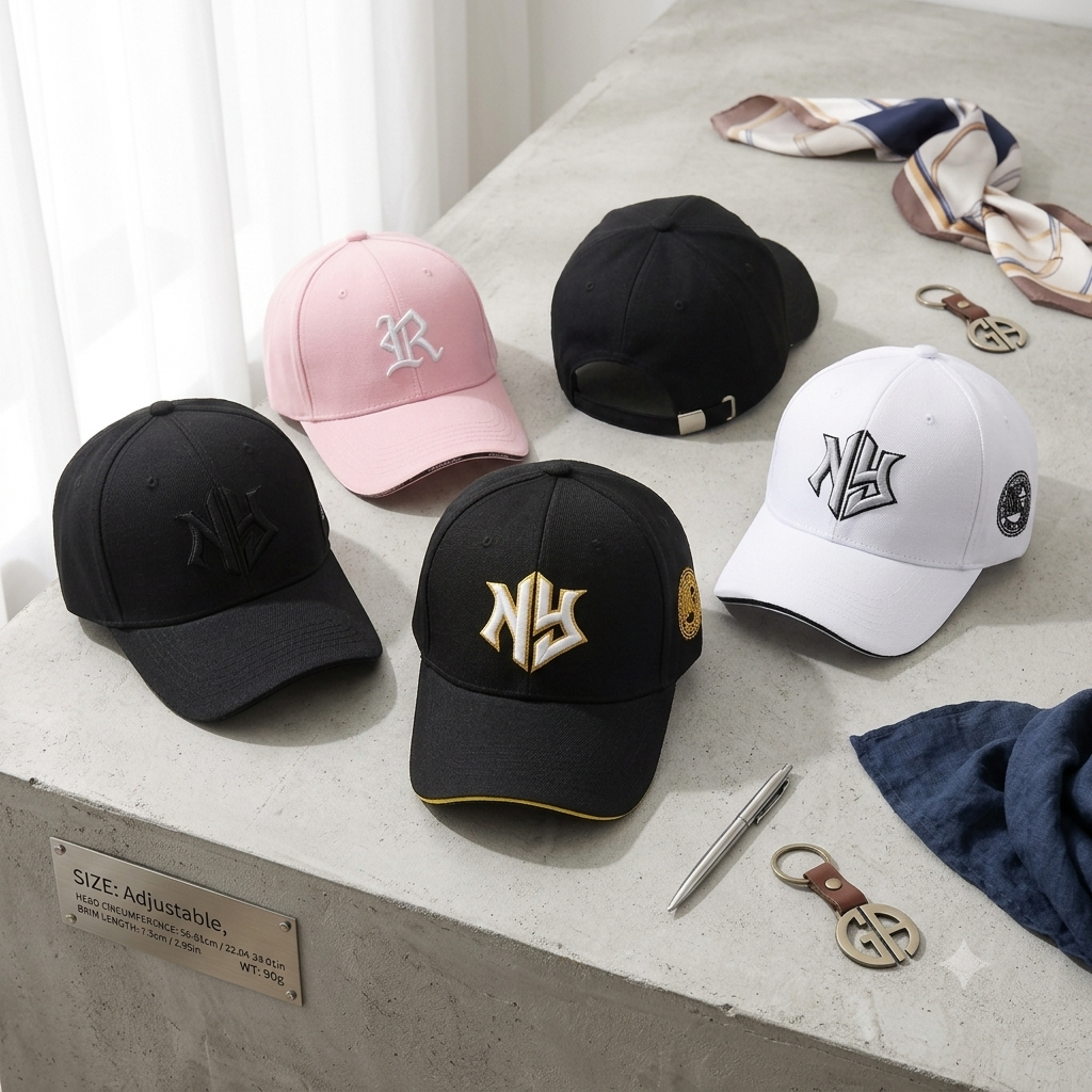 Modern NY Monogram Embroidered Baseball Cap – Side Crest Curved Brim Hat