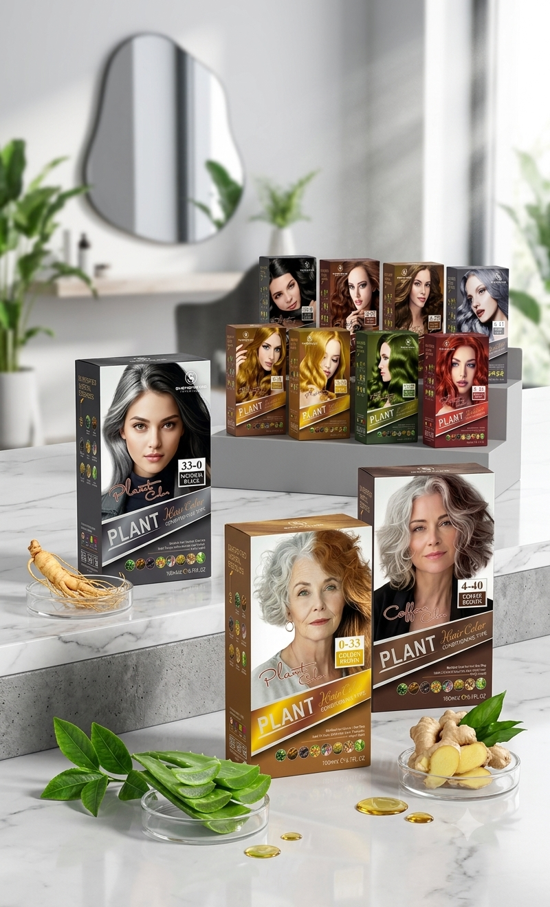 SHENGFEILING 8-in-1 Herbal Conditioning Hair Color Kit (200ml) – 100% Gray Coverage Botanical Hair Dye