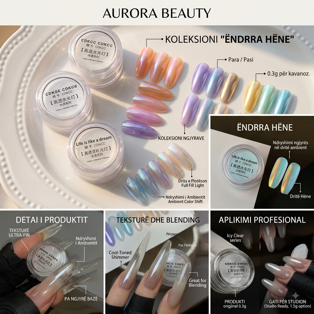 High-Transparency Moonlight Chrome Nail Powder – Icy Aurora Mirror Pigment for Nail Art