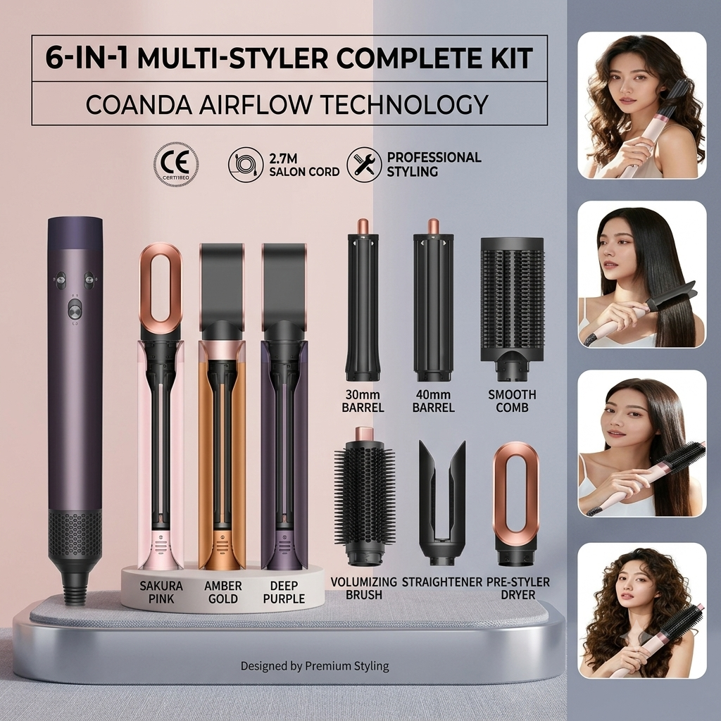 6-in-1 Air Styler & Hair Dryer Multi-Styler Set – Professional Coanda Airflow Curling, Straightening & Volumizing Tool
