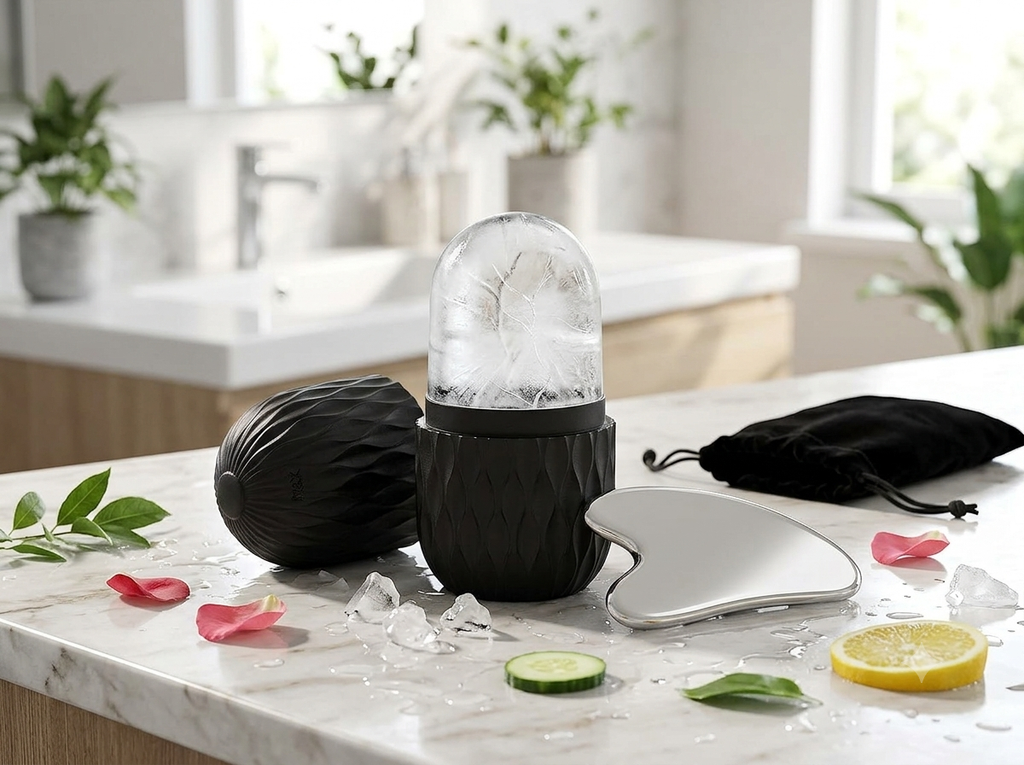 Silicone Ice Face Roller & Stainless Steel Gua Sha Set – Cryotherapy Facial Massager for Puffiness, Eye Edema & Jawline Sculpting
