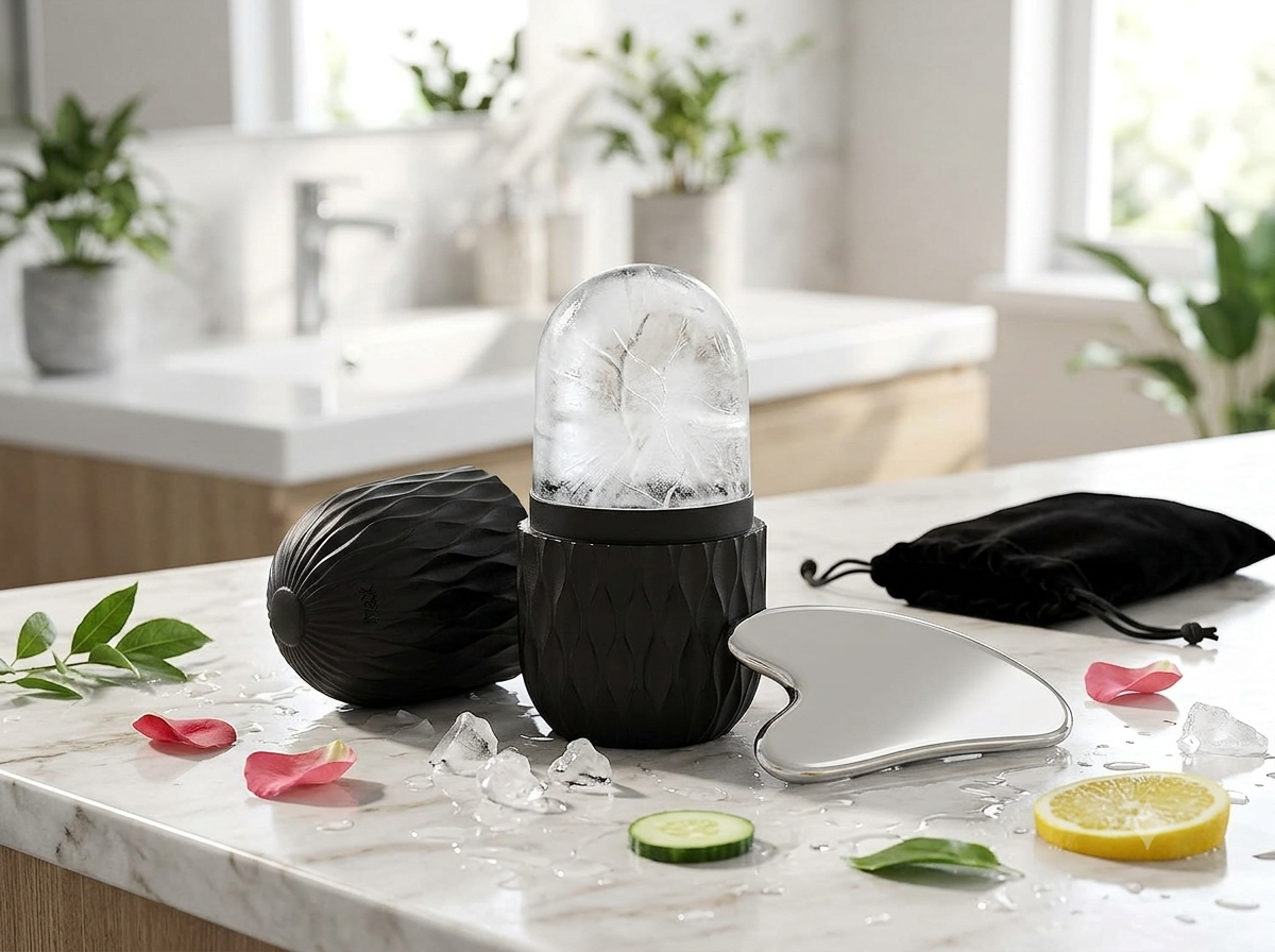 Silicone Ice Face Roller & Stainless Steel Gua Sha Set – Cryotherapy Facial Massager for Puffiness, Eye Edema & Jawline Sculpting