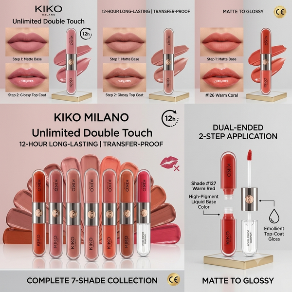 Kiko Milano Unlimited Double Touch Liquid Lipstick – 12-Hour Long-Wear Dual-Ended Lip Gloss Set